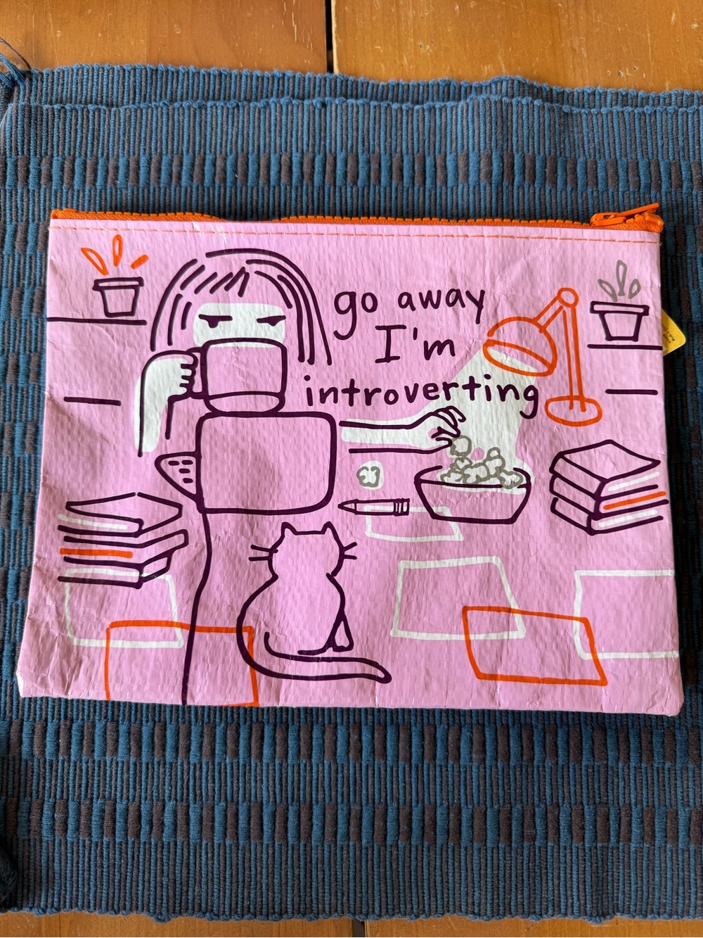 Blue Q Pink Introvert Zip Pouch with Orange Zipper